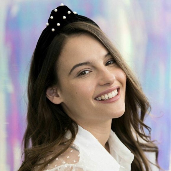 TwelveNYC Pearl-Studded Velvet Top Knot Headband - Picture 2 of 2